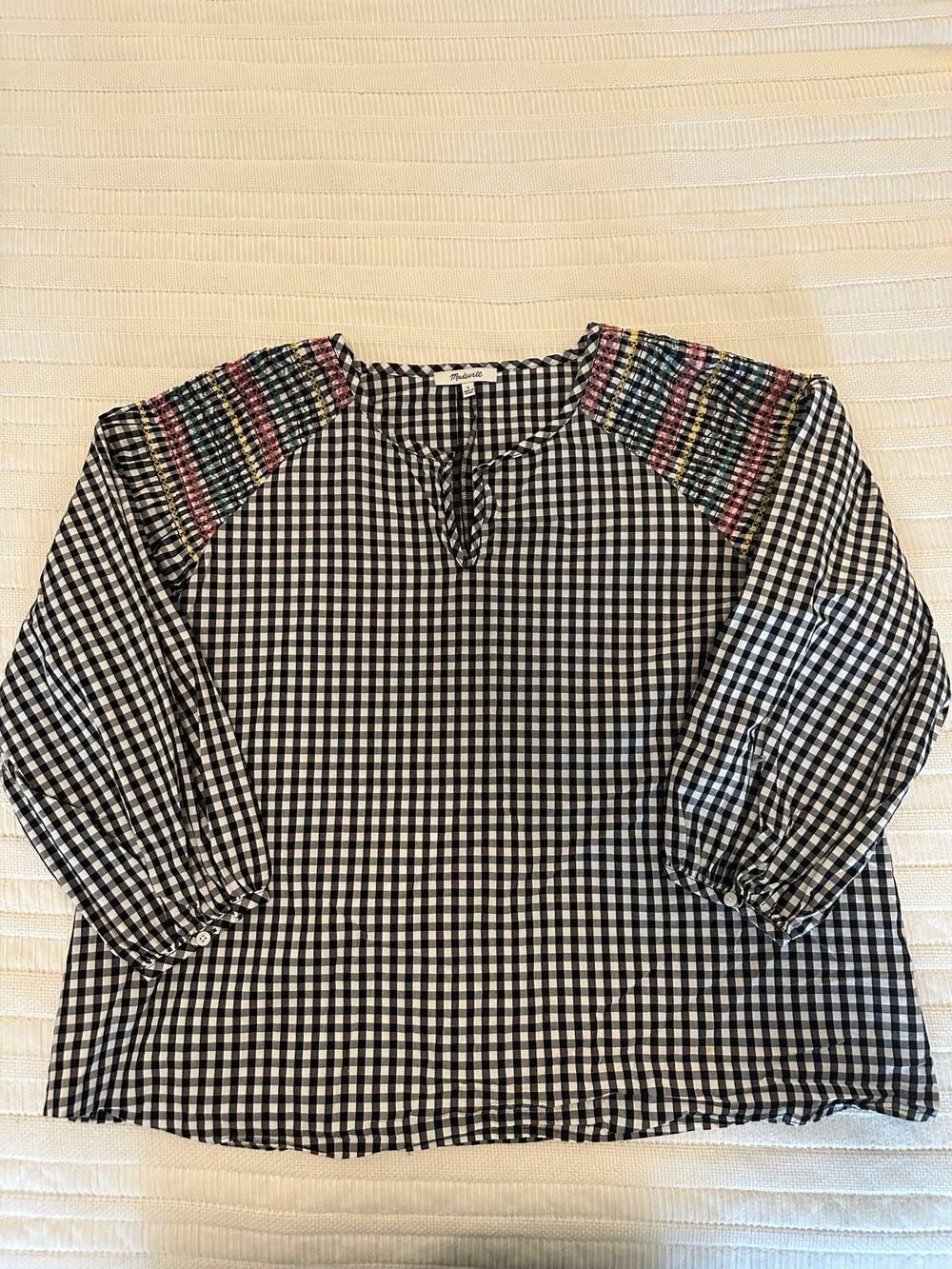 Madewell L Embroidered Gingham Blouse
